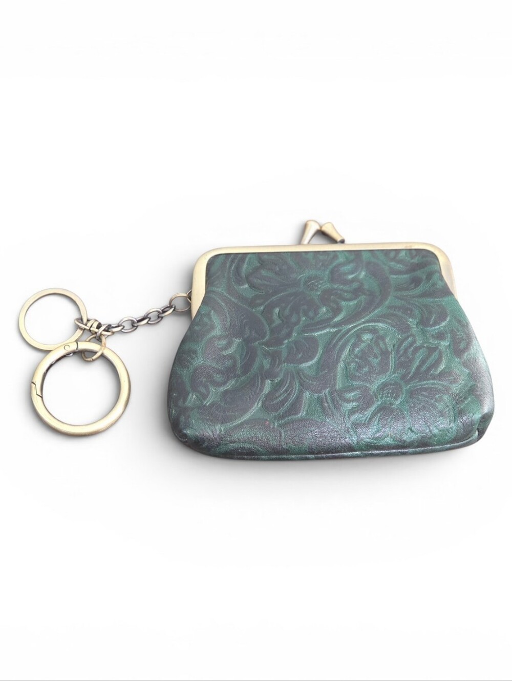 Patricia Nash Tooled Floral Hunter Green Kiss Lock Borse Coin Purse
